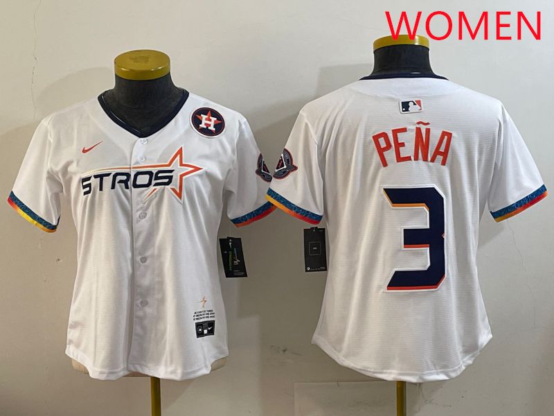 Women Houston Astros #3 Pena White Fourth generation Joint Name 2025 Nike MLB Jersey style 9->women mlb jersey->Women Jersey